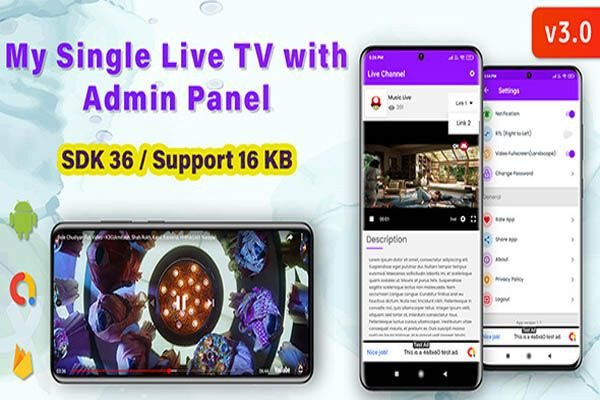 My Single Live TV Android App with Admin Panel (Android 16 supported) v3.0